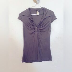 Miss Sixty Vintage Cap Sleeve Button Down Tee Shirt